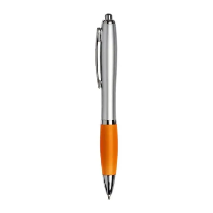 Promotional Curvy Pen with Satin Silver Barrel and printed logo