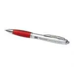 Promotional Curvy Pen with Satin Silver Barrel in red and printed logo