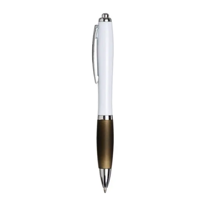 Branded Curvy Pen with White Barrel in black with printed logo