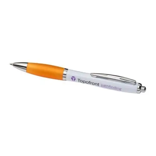 Promotional Curvy Pen with White Barrel in orange with printed logo