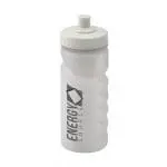 Branded Finger Grip Bottle 500ml in clear with white lid and printed logo