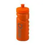 Promotional Finger Grip Bottle 500ml in orange with orange lid and printed logo