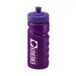 Promotional Finger Grip Bottle 500ml in purple with purple lid and printed logo