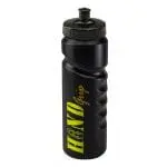 Personalised Finger Grip Bottle 750ml in black with black lid and printed logo