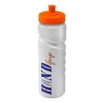 Promotional Finger Grip Bottle 750ml in white with orange lid and printed logo