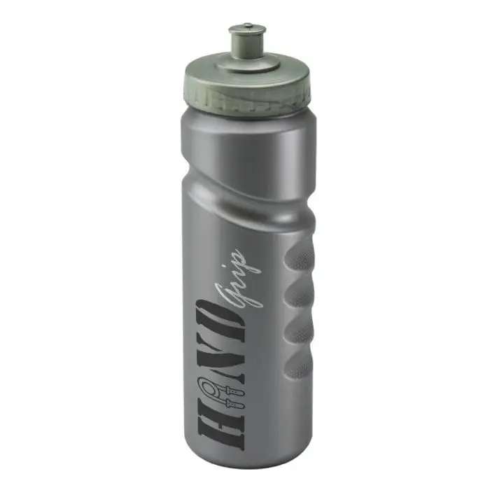 Printed Finger Grip Bottle 750ml in silver with silver lid and printed logo