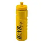 Printed Finger Grip Bottle 750ml in yellow with yellow lid and printed logo