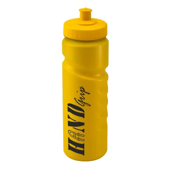 Printed Finger Grip Bottle 750ml in yellow with yellow lid and printed logo