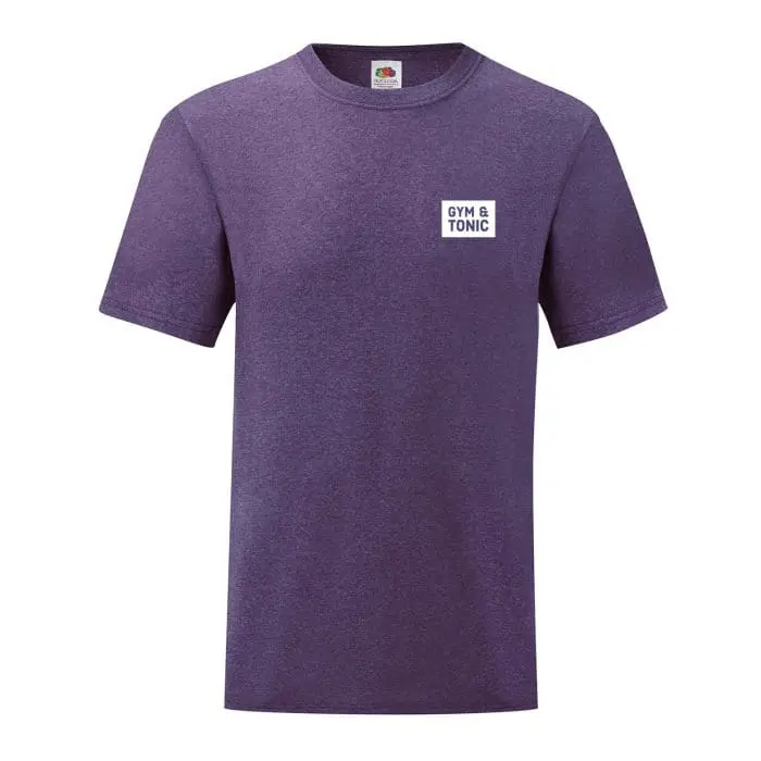 Promotional Fruit of the Loom Valueweight t-shirt in blue with printed logo front view