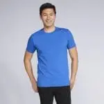 Branded Softstyle adult Ringspun t-shirt in blue with printed logo and jersey knit