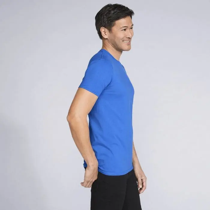 Branded Softstyle adult Ringspun t-shirt in blue with printed logo and jersey knit