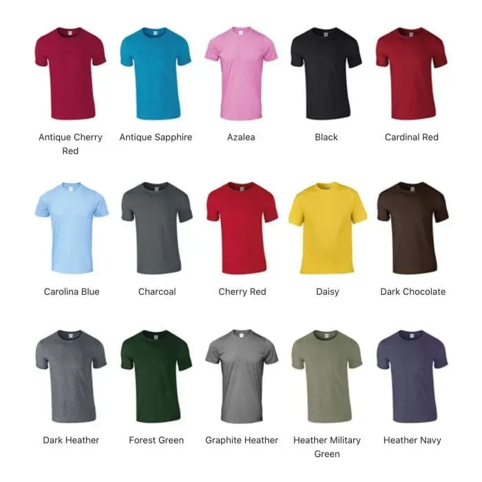 Branded Softstyle adult Ringspun t-shirt in various colours with printed logo