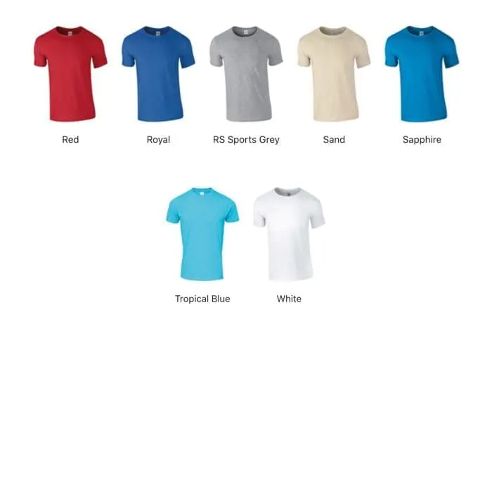 Branded Softstyle adult Ringspun t-shirt in various colours with printed logo