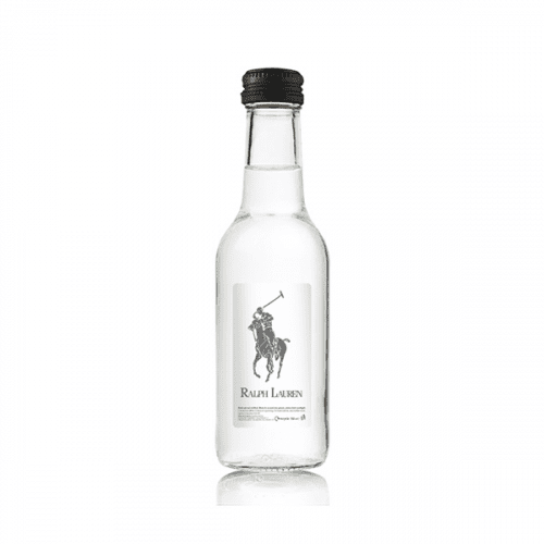 Branded Glass Bottled Water 330ml with black lid and label printed with logo or design