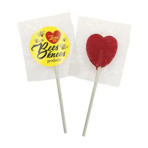 Promotional Heart Shaped Lollipop with printed logo or design on sticker