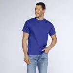 Branded heavy cotton adult t-shirt in blue with printed logo and jersey knit