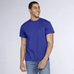 Promotional heavy cotton adult t-shirt in blue with printed logo and jersey knit