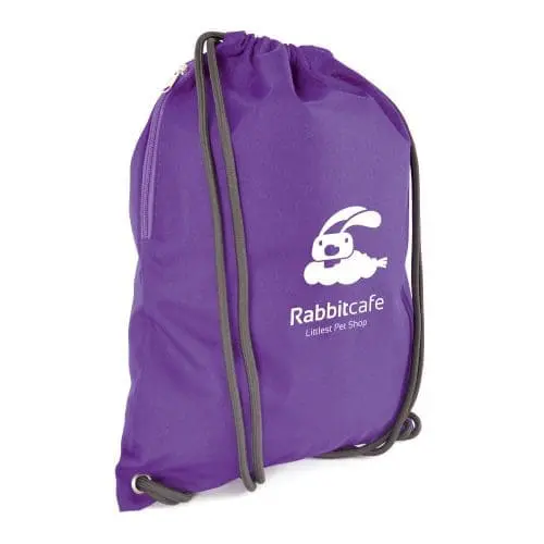 Promotional heavy duty drawstring bag in purple with printed logo