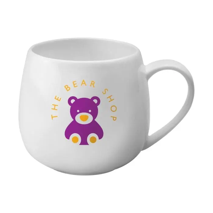 Promotional Hug bone china mug in white with printed logo or design