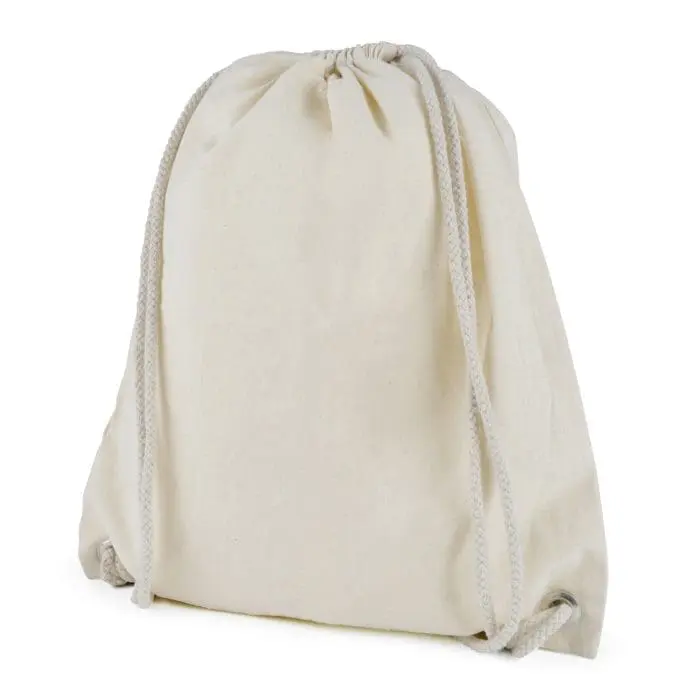 Promotional natural cotton drawstring bag in natural with printed logo