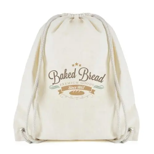 Promotional natural cotton drawstring bag in natural with printed logo