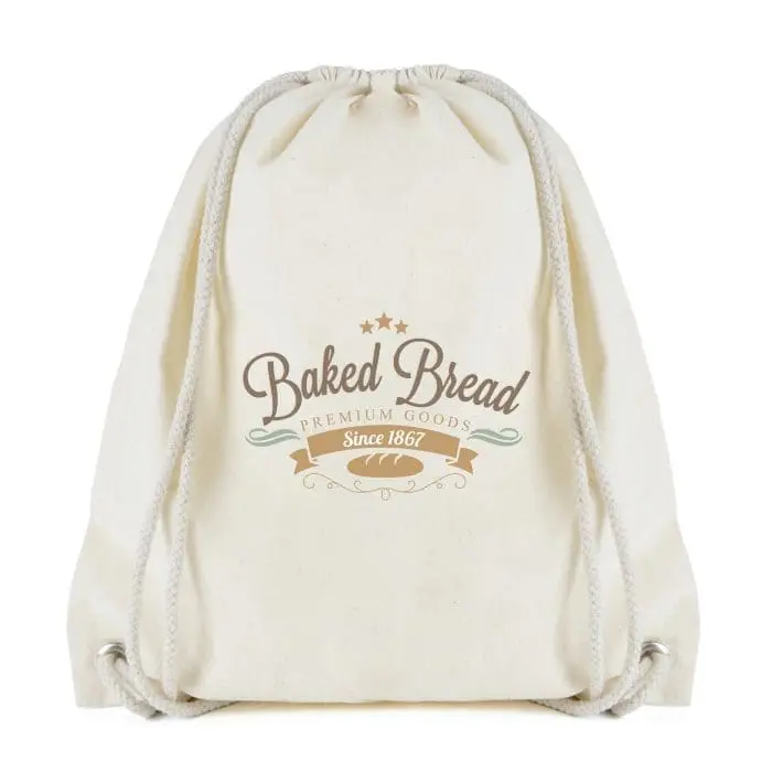 Promotional natural cotton drawstring bag in natural with printed logo