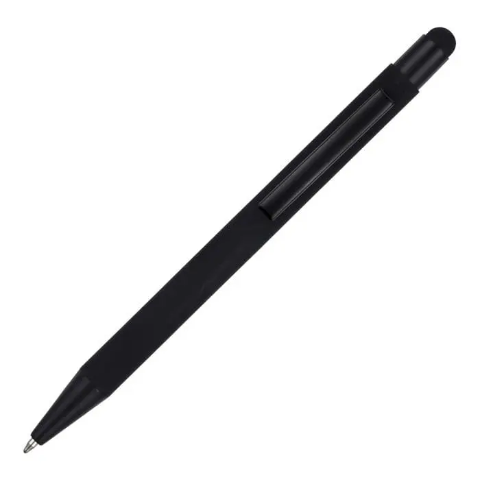 Personalised Neptune Soft Feel Stylus Ballpen in black with black stylus and printed logo