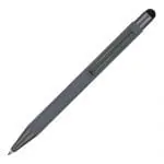 Branded Neptune Soft Feel Stylus Ballpen in grey with black stylus and printed logo