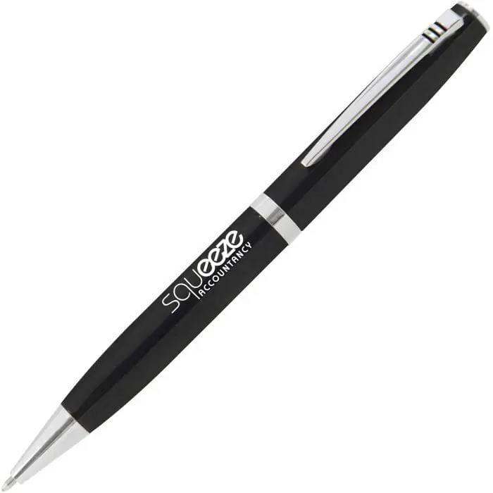 Promotional Pacer Ball Pen in black and chrome with printed logo