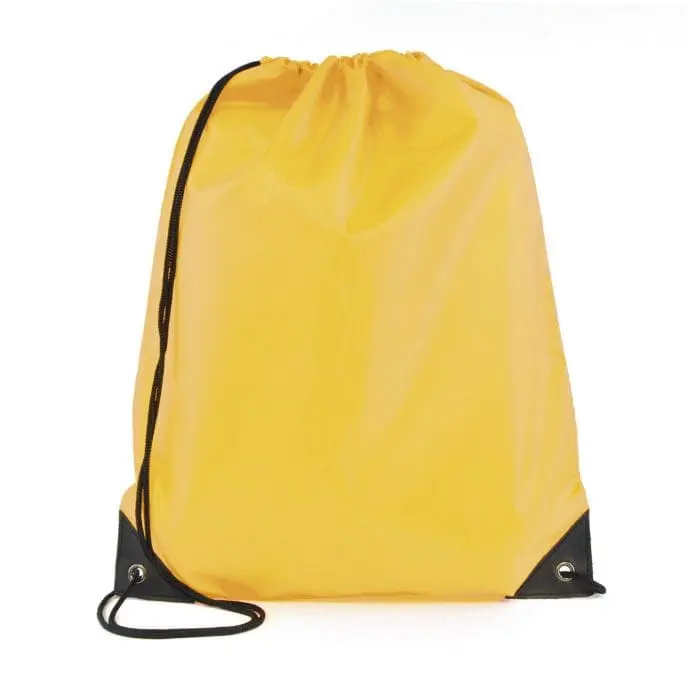 Custom-branded Pegasus polyester drawstring bag in yellow with printed logo