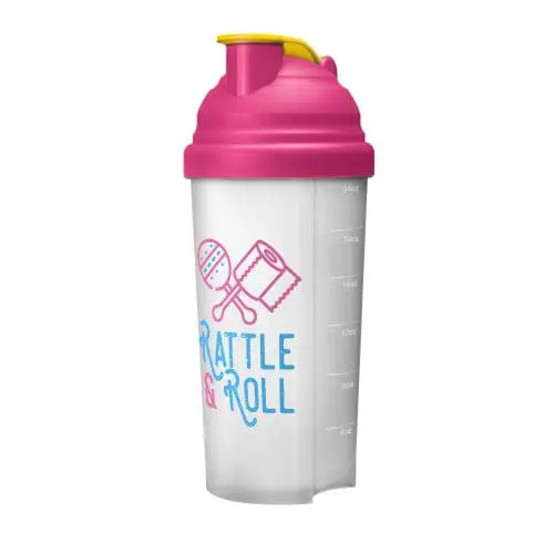 Printed Protein Shaker 700ml in white with pink lid and printed with your logo