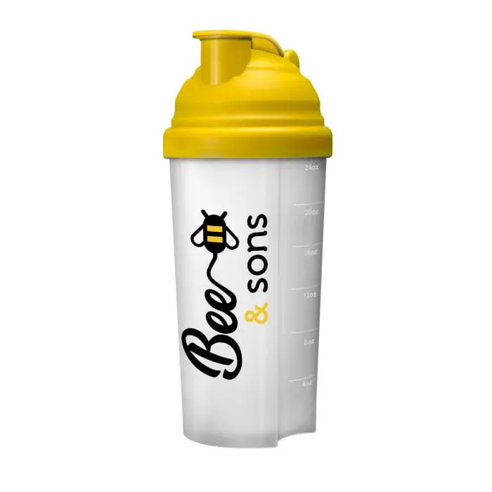 Printed Protein Shaker 700ml in white with yellow lid and printed with your logo