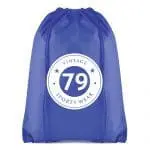 Promotional recyclable non woven drawstring bag in blue with printed logo