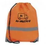 Promotional reflective band drawstring bag in orange with printed logo