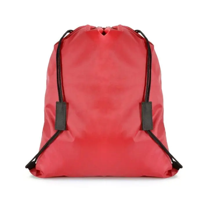 Promotional safety break drawstring bag in red with printed logo