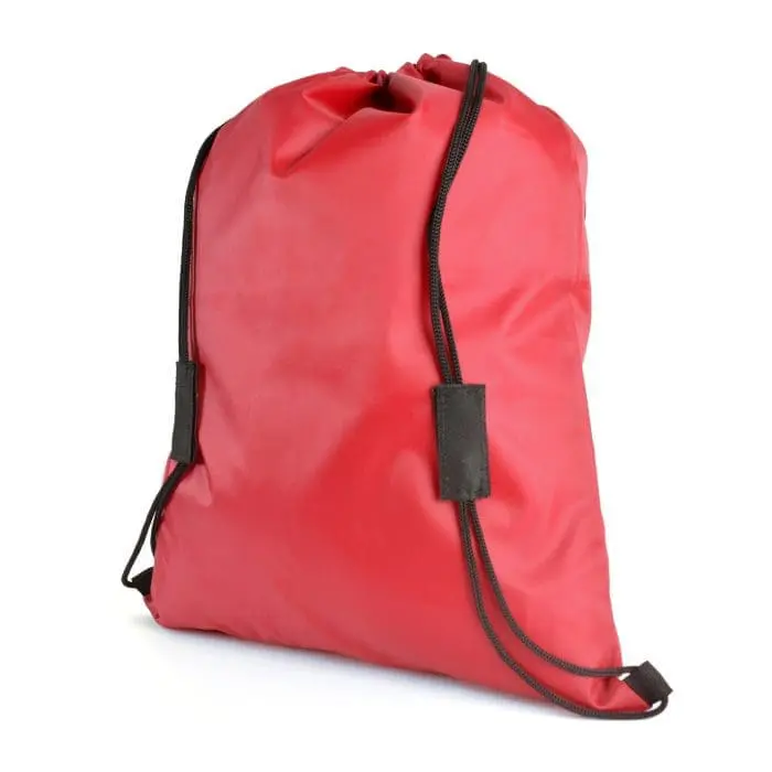 Branded safety break drawstring bag in red with printed logo