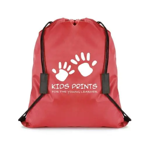 Promotional safety break drawstring bag in red with printed logo