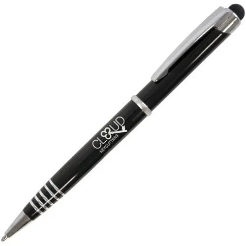 Branded Soft Stylus Pen in black with black stylus and printed logo