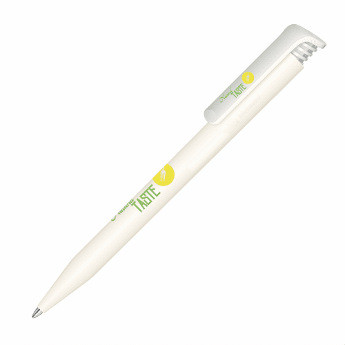 Printed Super Hit Biodegradable Pen in white with printed logo or design