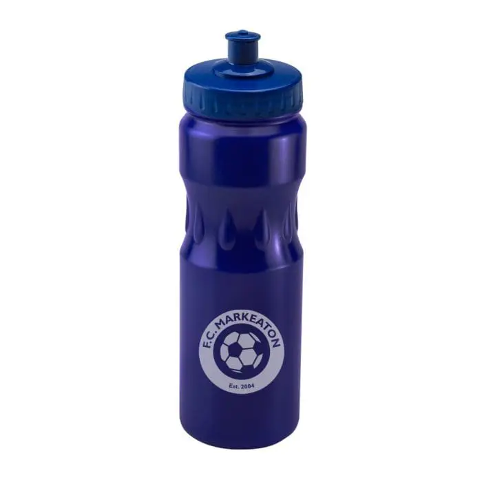 Custom-branded Teardrop Bottle 750ml in blue with blue lid and printed logo