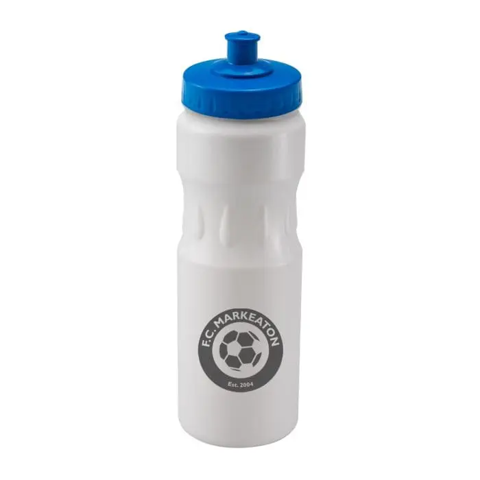 Personalised Teardrop Bottle 750ml in white with light blue lid and printed logo