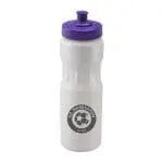 Branded Teardrop Bottle 750ml in white with purple lid and printed logo