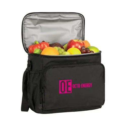 Printed Teynham Deluxe Recycled Cooler Bag in black with printed logo