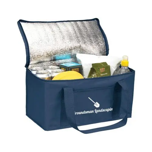 Printed Tonbridge Recycled 12 Can Cooler Bag in navy blue with printed logo