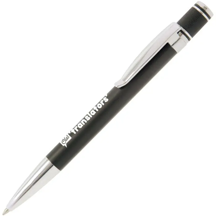 Promotional Top Twist Ballpen in silver and black with printed logo