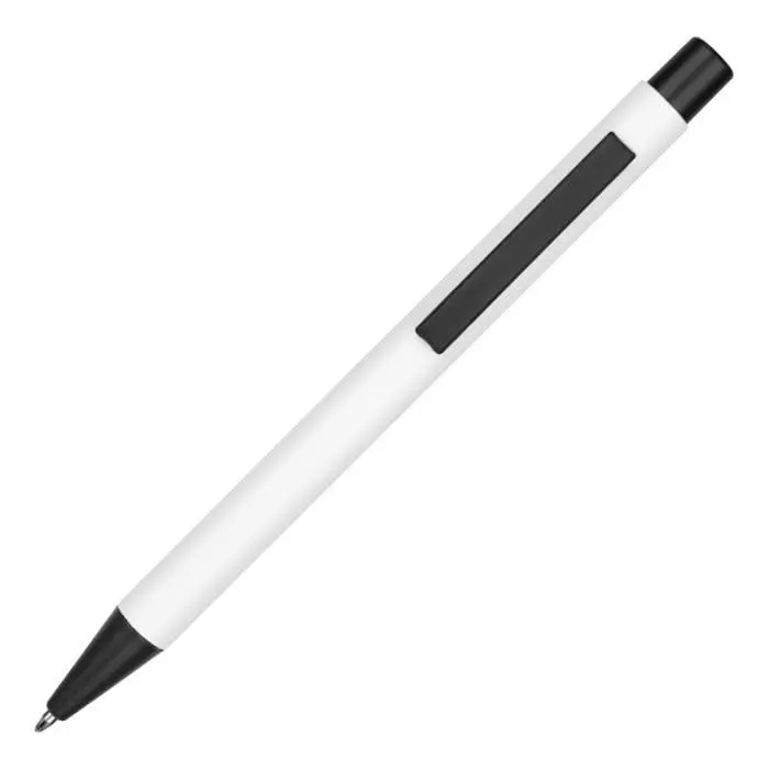 Branded Travis Colour Ballpen in white with black trim and printed logo