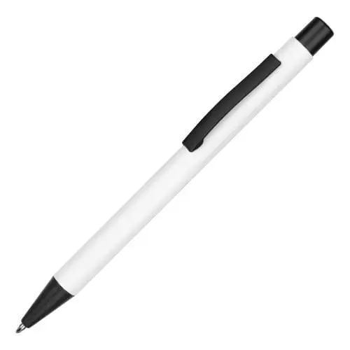 Promotional Travis Colour Ballpen in white with black trim and printed logo