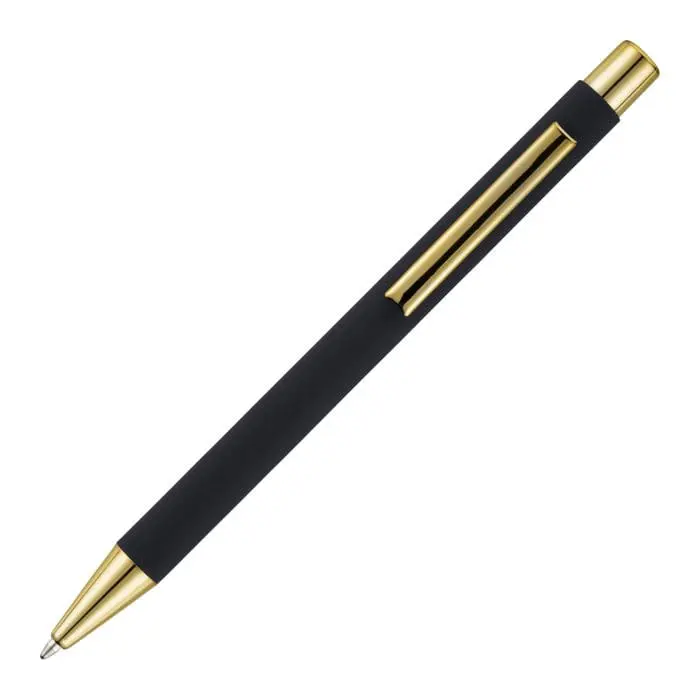 Personalised Travis Gold Ballpen in blue with gold trim and printed logo