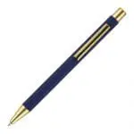 Promotional Travis Gold Ballpen in blue with gold trim and printed logo