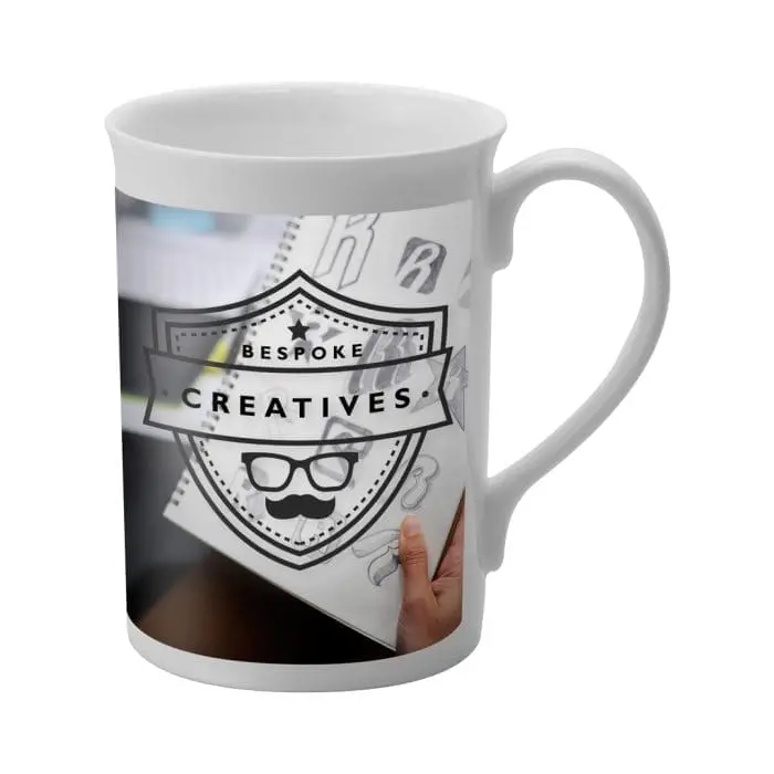 Promotional Kent bone china mug in full colour with printed logo or design